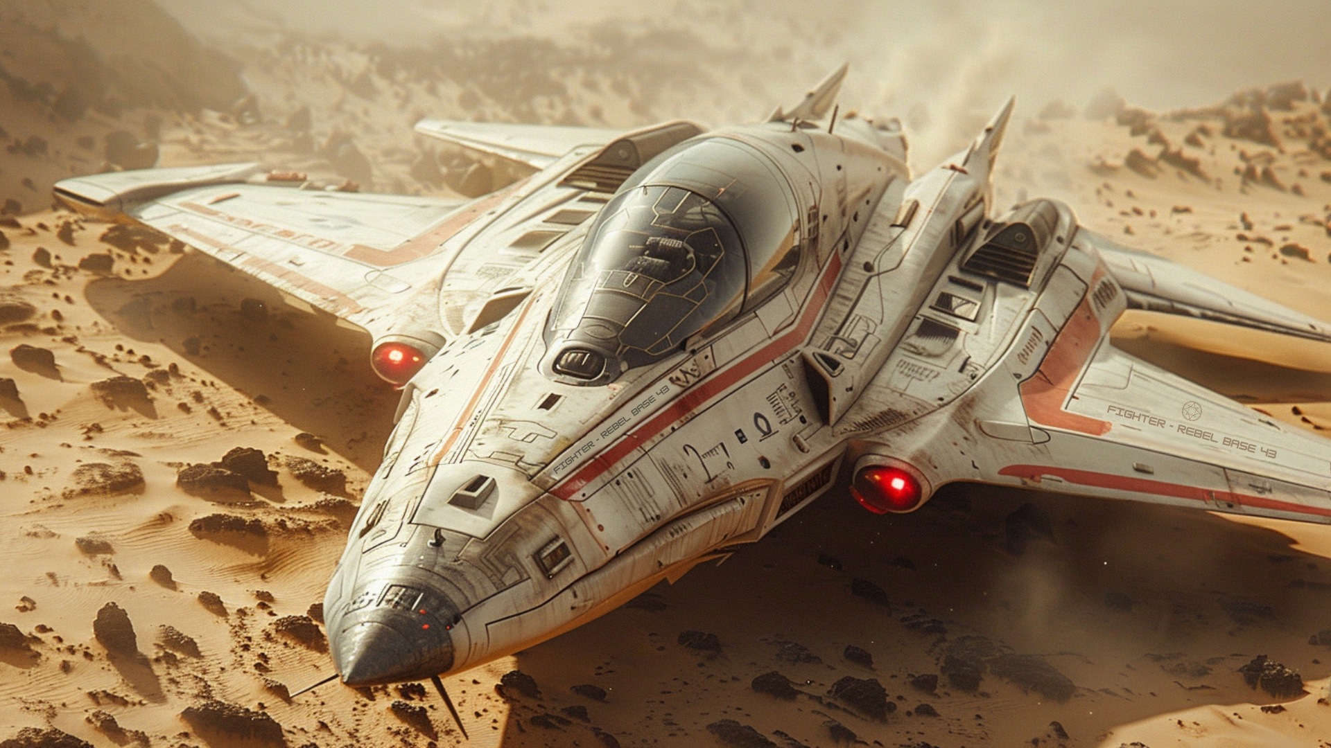 Rebel Base Fighter 43 landet in der Nähe der Basis.